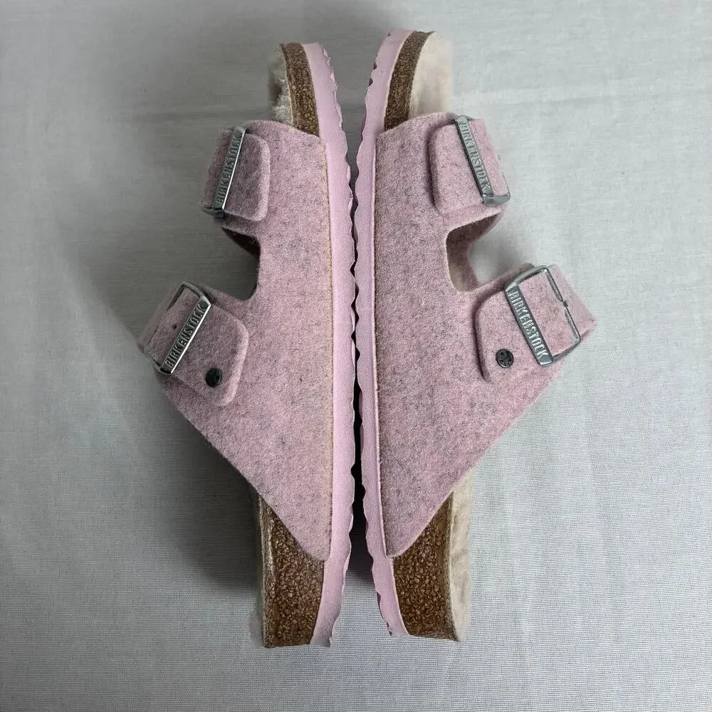 Birkenstock Arizona Shearling Wool Felt Sandals Pink EU 40 US 9-9.5 Slides